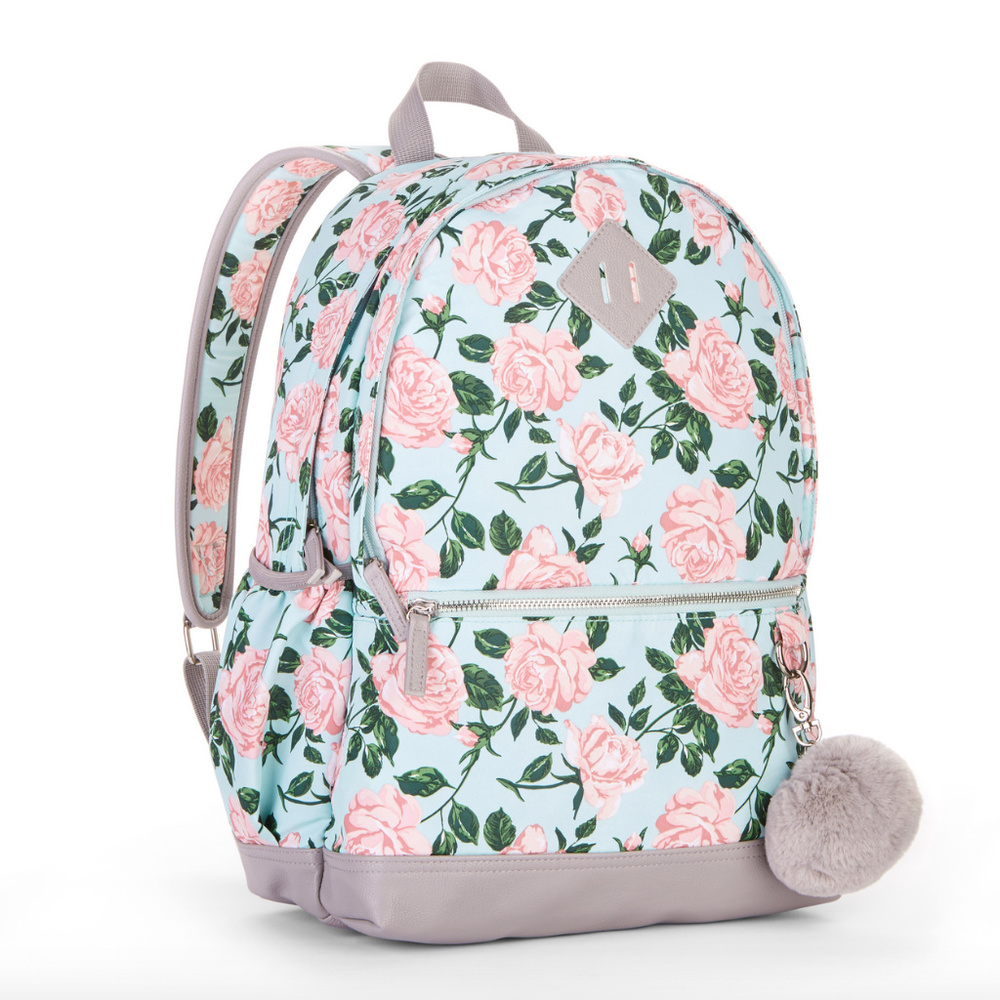 Mint Pink Flower Floral School Book bag Backpack
